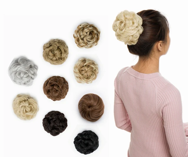 S-noilite perfect CURLY bun hair donuts 55g black siver grey ombre color drawstring ponytail hairpiece clip in extension
