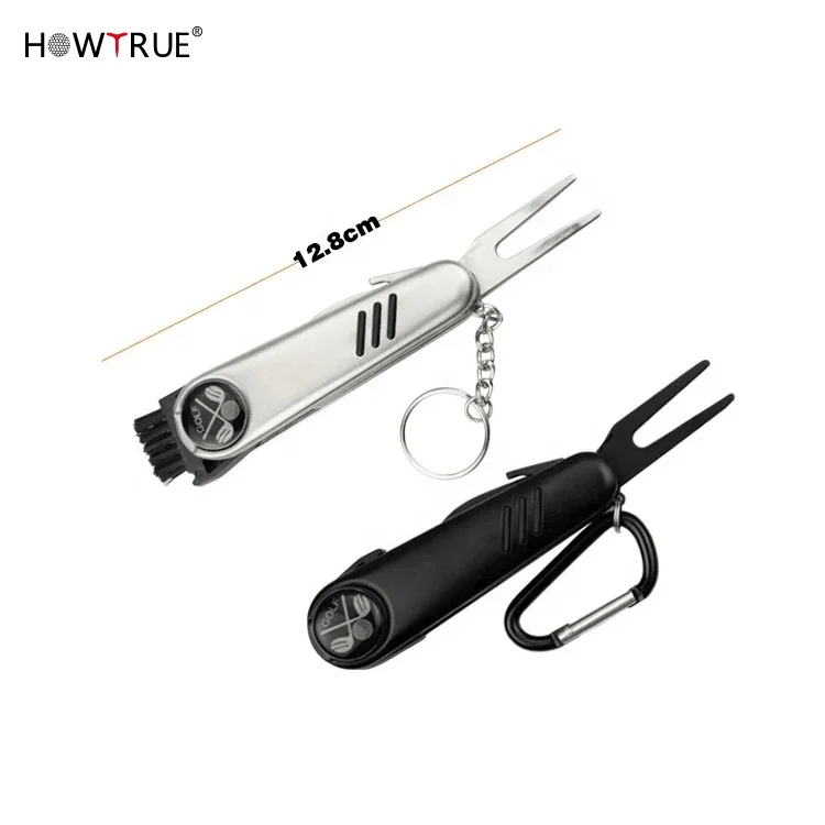 Zinc Alloy Golf Ball Marker Pitch Divot Repair Switchblade Tool Multi-function Knife Cleaning Brush Golf Divot Tool