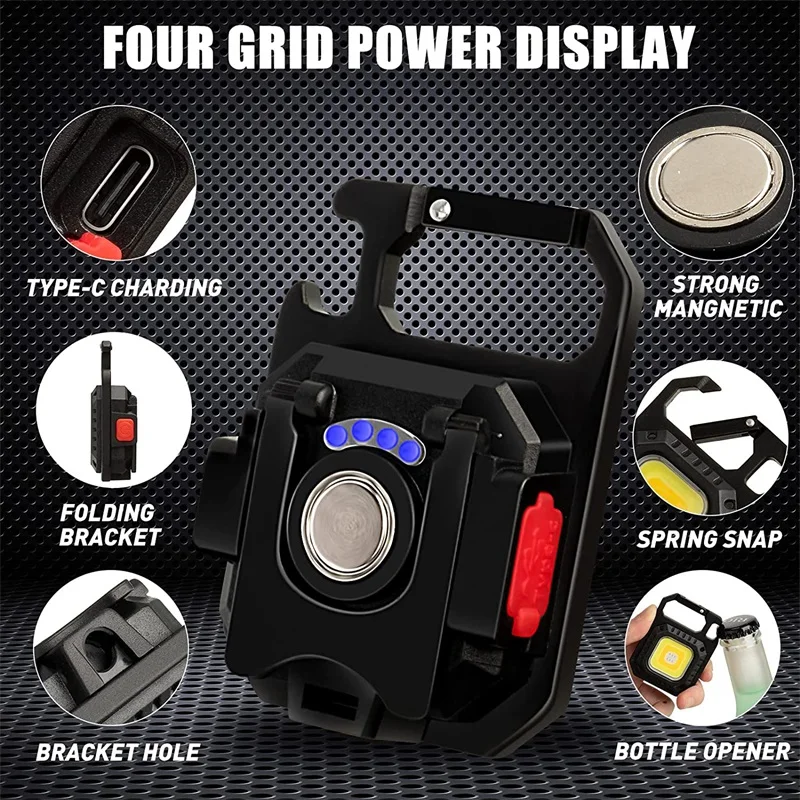 Outdoor Mini Portable COB Emergency Keychain Flashlight Tripod Working Light Folding Bracket for Camping Fishing Bottle Opener