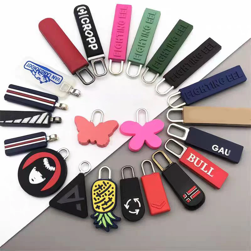 Manufacturers custom color cartoon soft offset printing word drop plastic soft glue pull sheet silicone zipper pull