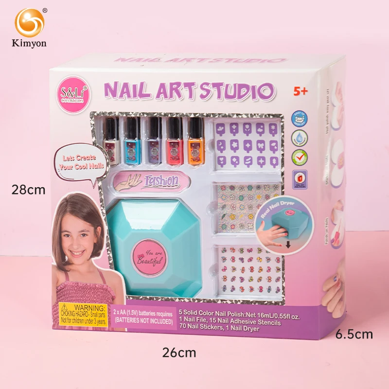 Kimyon S&Li Kids Nail Polish Set For Kids Dryer Makeup Kit Nail Art Salon Set for Girls Children SPA Manicures Cosmetics Gifts