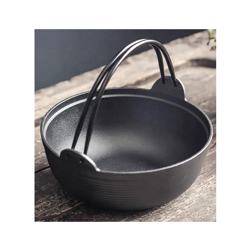 27cm Cast iron dutch oven cookware sukiyaki FUSION POT camping pot with wooden base