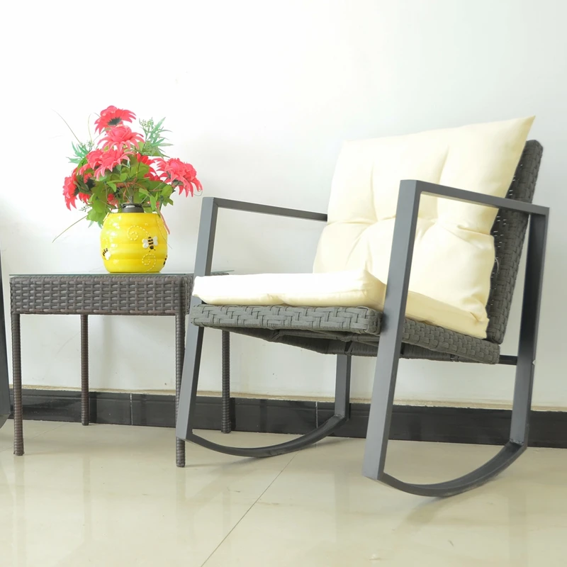 Comfortable Rattan Rocking Chair Natural Rattan Chair with Cushion Lounge Chair