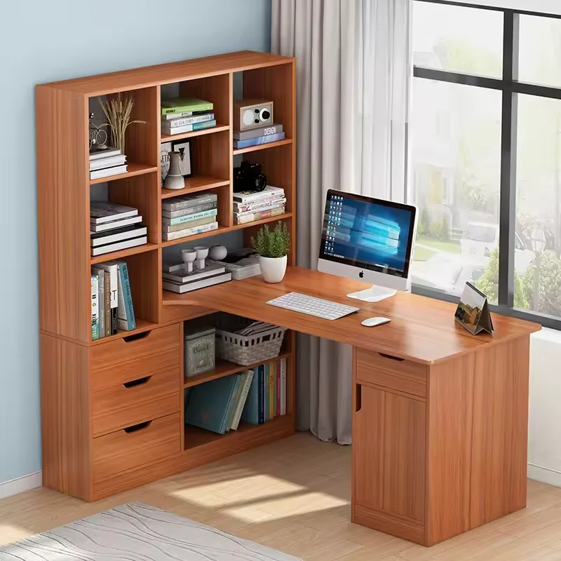 Home Office Wooden Student Study Writing Desk Table Computer Desks With Book Shelf Storage Rack