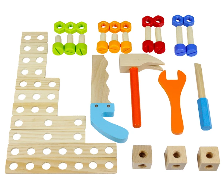 Wholesale Wooden disassembly Nut Screw Toys table Detachable tool box for Kids Amazon hot sale tool box toy set for kids