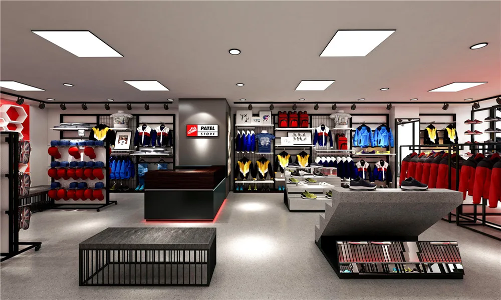 Trendy Commercial Sportswear Shop Fitting Full Set Display Racks Custom Sports Shop Interior Design for Activetwear