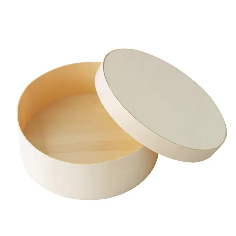 Custom Wooden Round Salad Lunch Bento Bakery Food Container Packaging Cake Veneer Cheese Charcuterie Board Gift Box