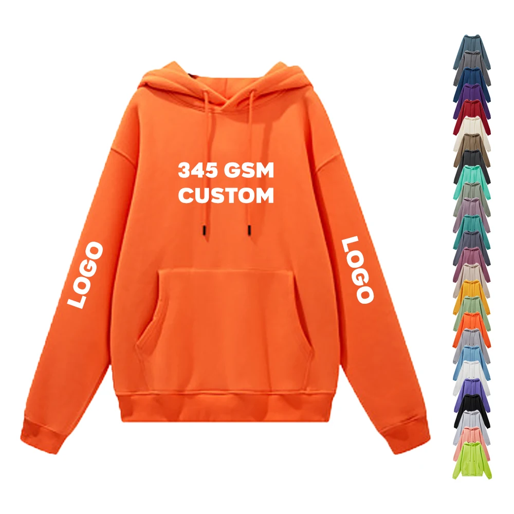 OEM Custom Logo DTG DTF Screen Puff Printed Men Winter Oversized Vintage 345GSM Fleece Cotton Pullover Black Hoodies