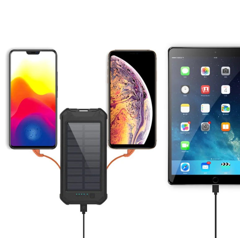 Портативное зарядное устройство на солнечной батарее с двойным USB-кабелем индивидуальное водонепроницаемое солнечное 20000 мАч 10000