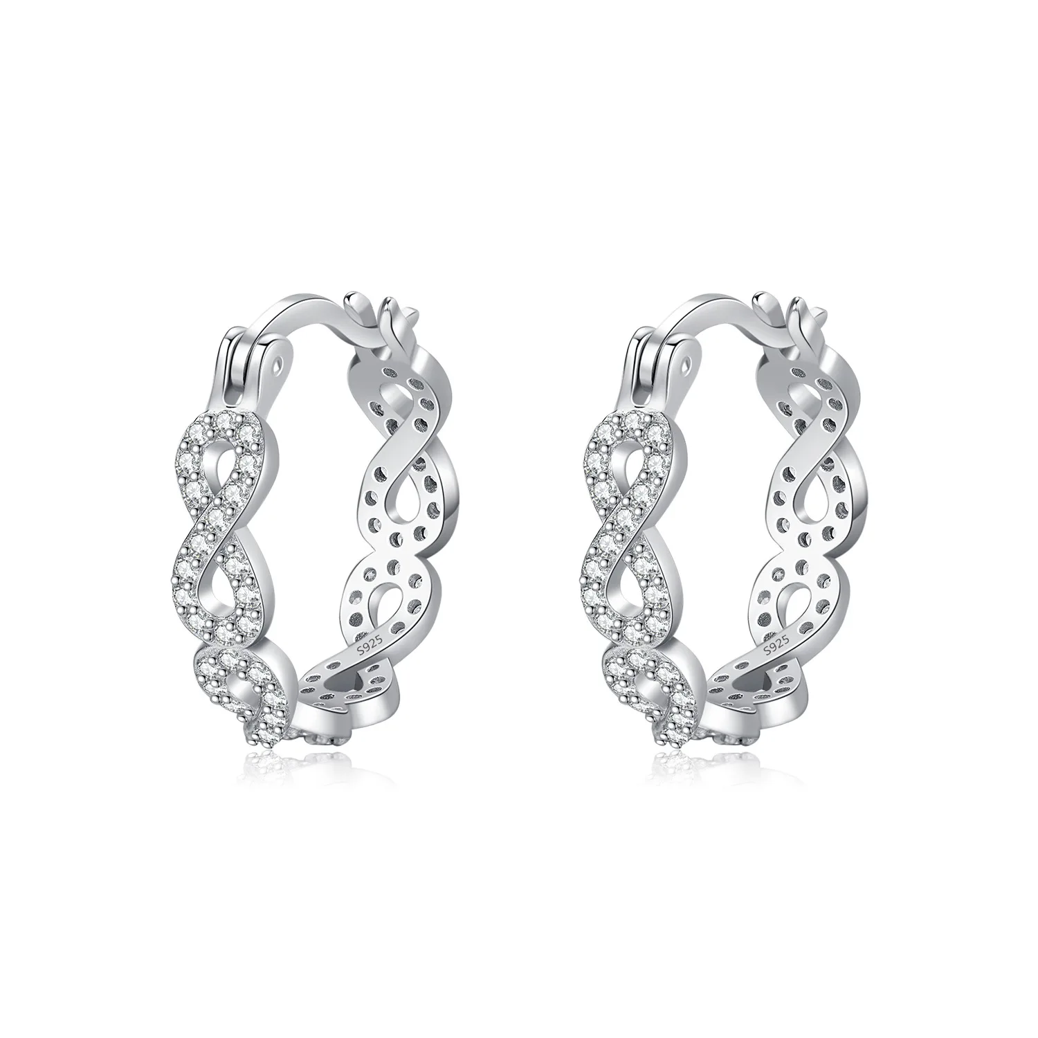 Daidan Zirconia Earrings Jewelry Earrings 925 Sterling Silver Mobius Hoop Huggie Pave Hoop Infinity Earrings