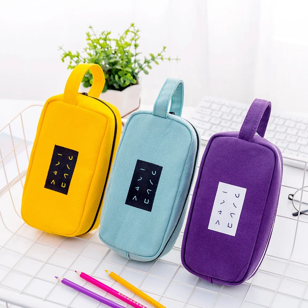 Oxford fabric canvas customized printing korean eye bag pencil with handle clear large pencil bag