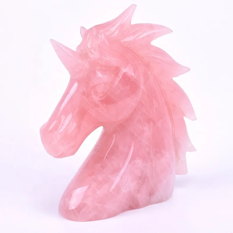 
China Manufacture Realistic Carving Hand Carved Wholesale Natural Pink Rose Quartz Crystal Unicorn 