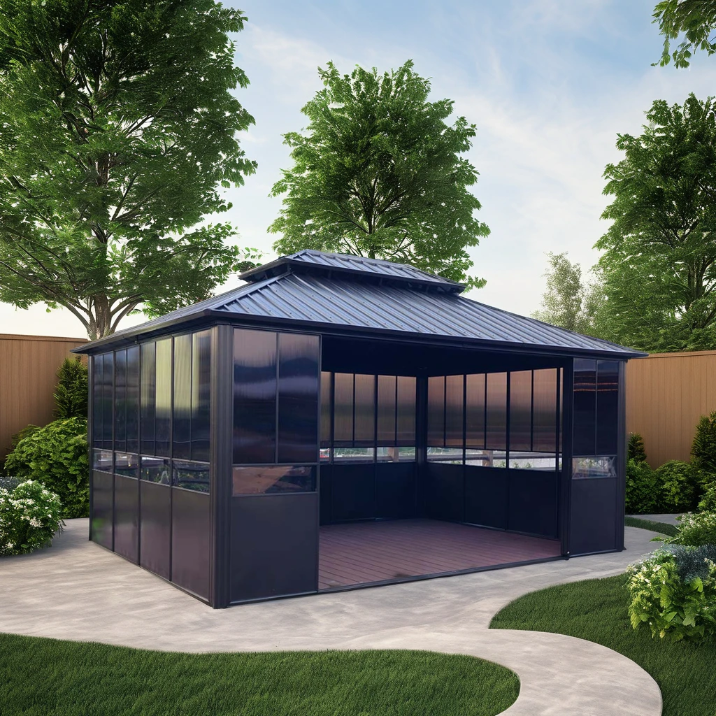 Youya Sliding Door Outdoor garden pvc Pavilion gazebo Aluminum Hard Top Gazebo