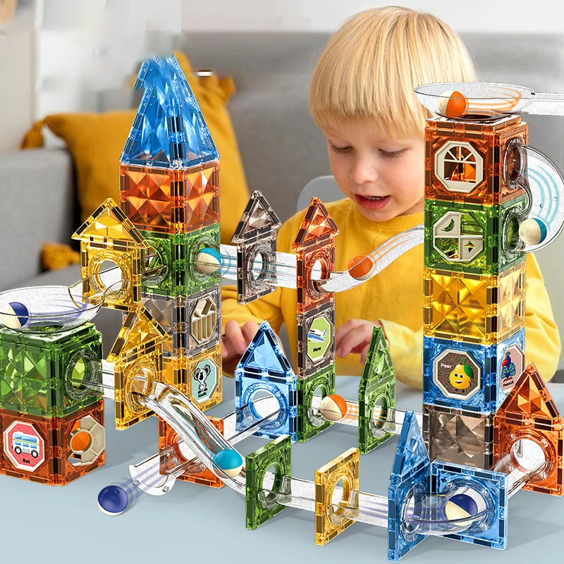 156PCS Diamond Sequin Light Magnetic Tiles Blocks Pipe Set Educational 3D Magnetic Puzzle Toy