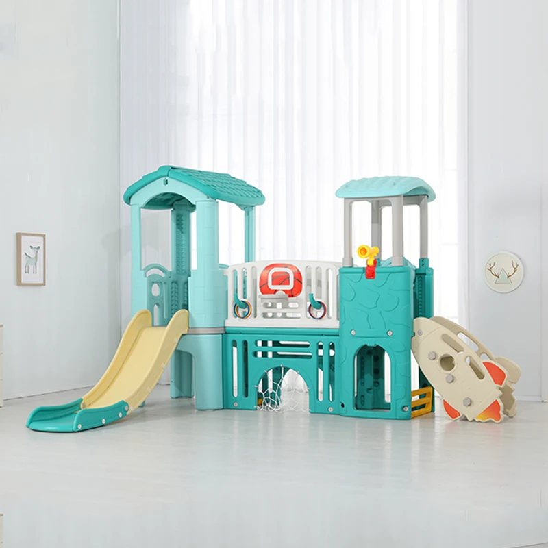 Kids kindergarten castle plastic playground equipment indoor plastic play house with slide