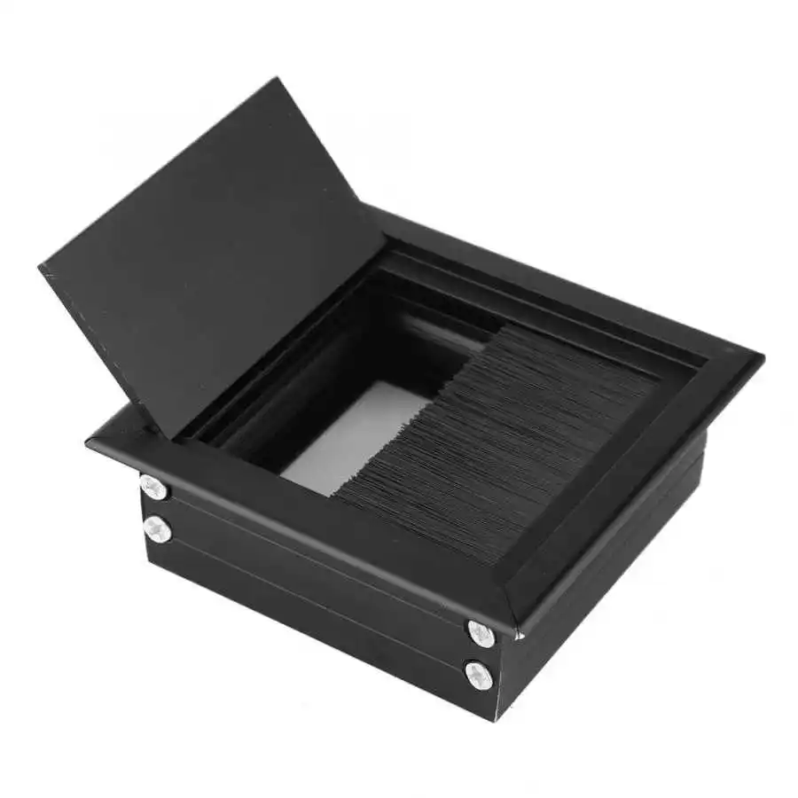 8x8cm Computer Table Desk Rectangle Aluminum Alloy Wire Cable Grommet Hole Cover Outlet Port Line Box With Brush