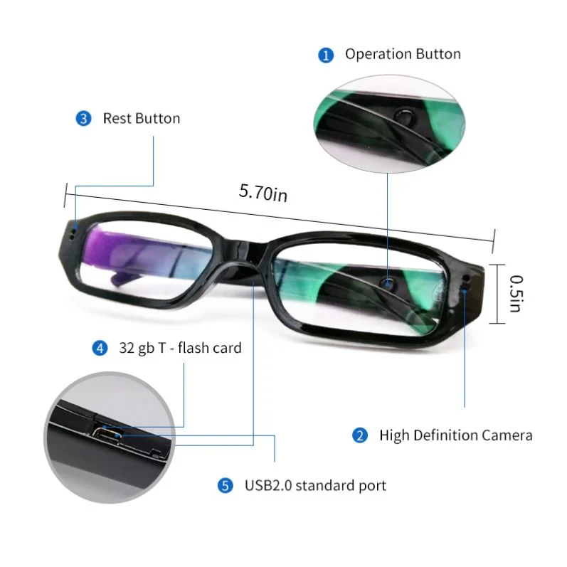 Mini Invisible Portable HD 1080P Audio Video Hidden Spy Camera Glasses