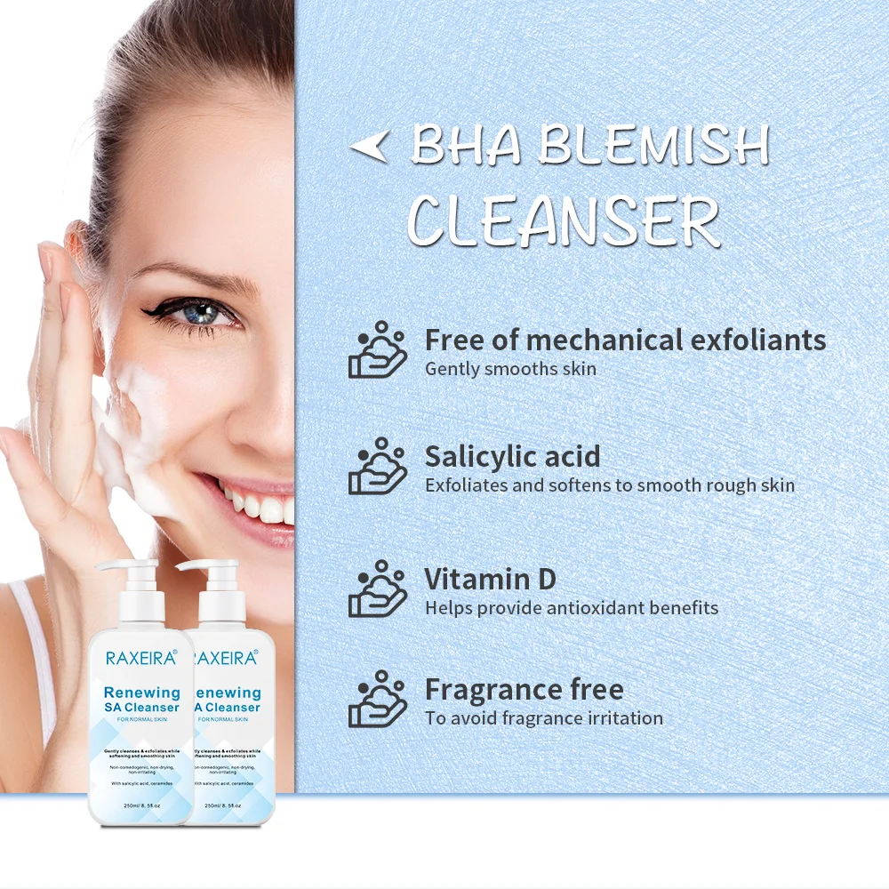 Salicylic Acid Cleanser with Hyaluronic Acid Niacinamide Ceramide for Face BHA Exfoliant