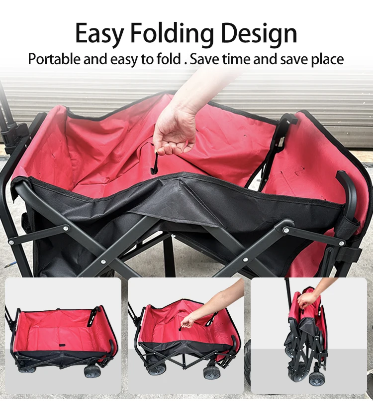 Beach Carts with Big Wheels&Side Pocket&Dustbag Large Capacity Folding Wagon for Shopping New Wave Sports Wagon-Grey