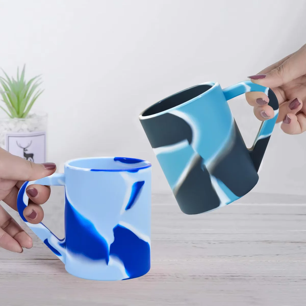 Silicone Drinking Glass with Handle Unbreakable Water Wine Drinking Cup Hot/Cold Drinks, Dishwasher-Microwave-Freezer-Oven Safe