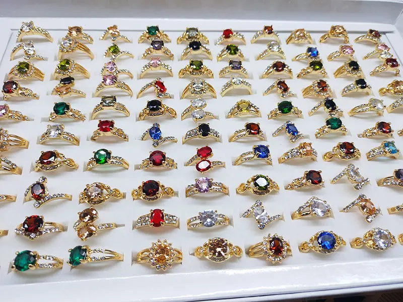 
2021 Wholesale Geometric Stone Mix Style Ring Natural Stone Random Ring Jewelry Color Zircon Crystal Diamond Ring 