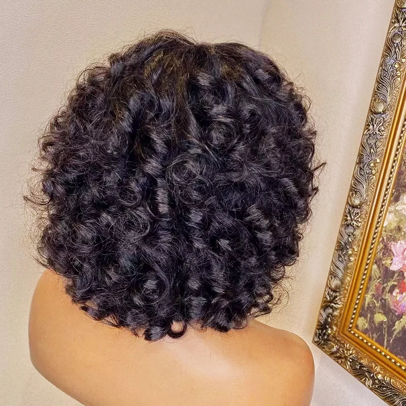 Fumi Human Hair Wig With Bangs Full Machine Made Short Bob Rose Curly Brazilian Water Wave Wigs For Black Women