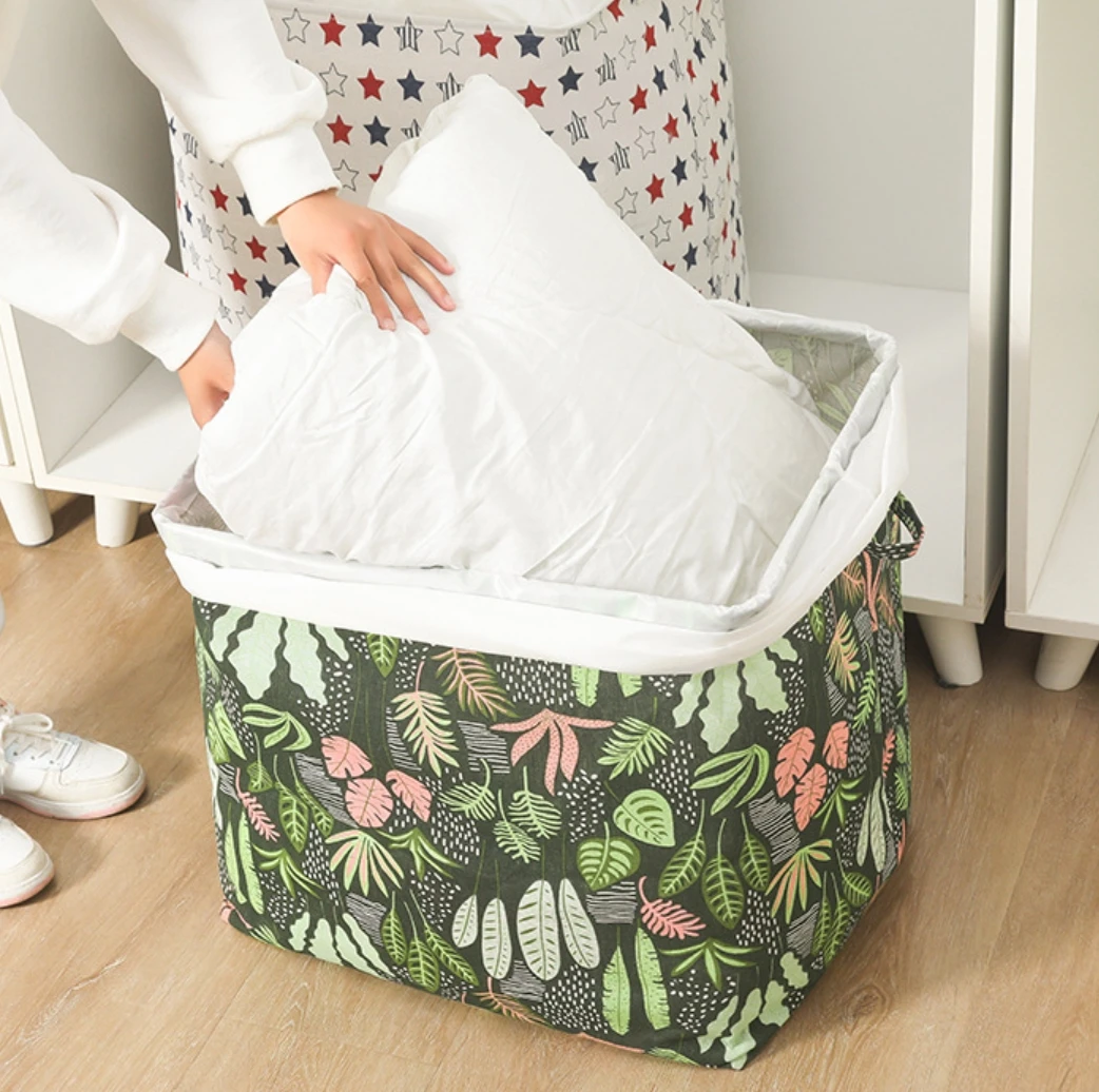 Factory fabric storage basket Household foldable cotton and linen large capacity clothes basket clothes organizer