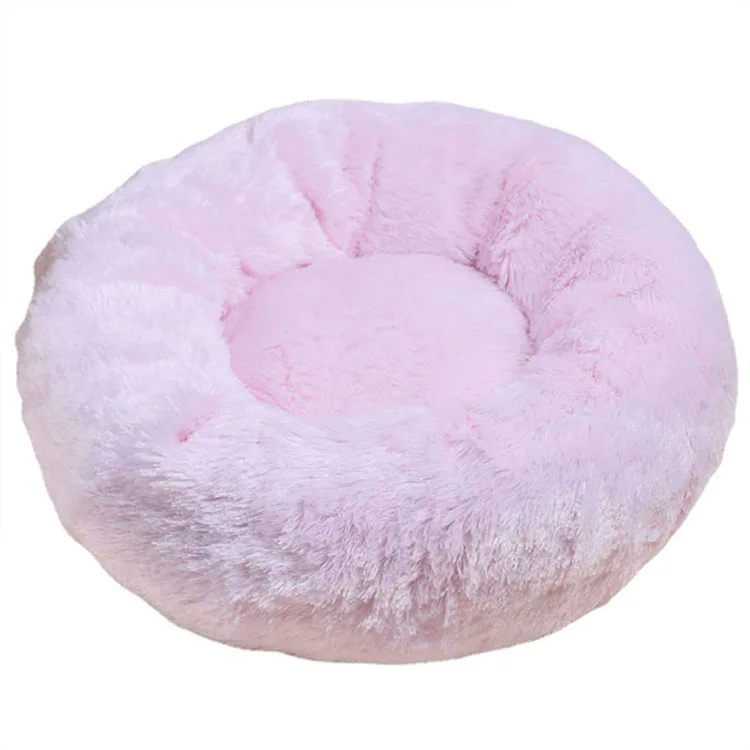 Customizable Small Pet Bed Waterproof Washable Velvet with Solid Animal Pattern Removable Round Long Faux Fur for Cats Dogs
