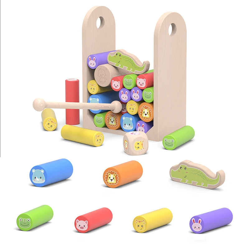 2024 HX Montessori Wood Animal Balance Game Animal Stacking Blocks For Kids Wooden Building Block