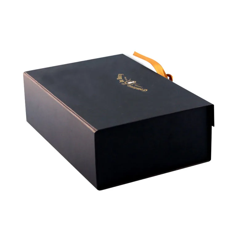 Wholesale rigid ribbon luxury black folding magnetic cardboard custom logo printed gift packaging paper box