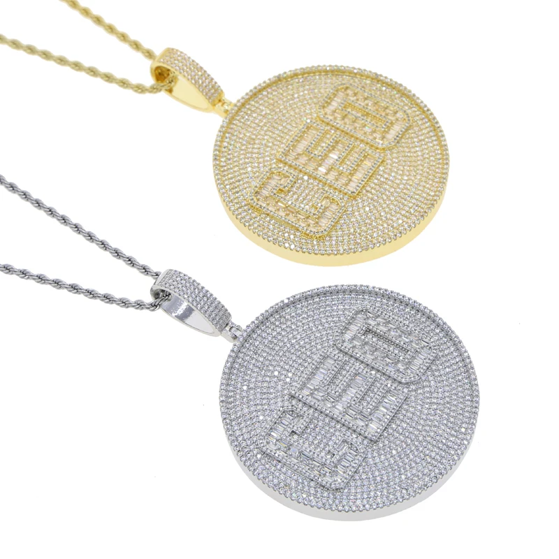 Luxury Big Round Shaped Micro Pave CZ Iced Out Bling Letter CEO Hip Hop Pendant For Men