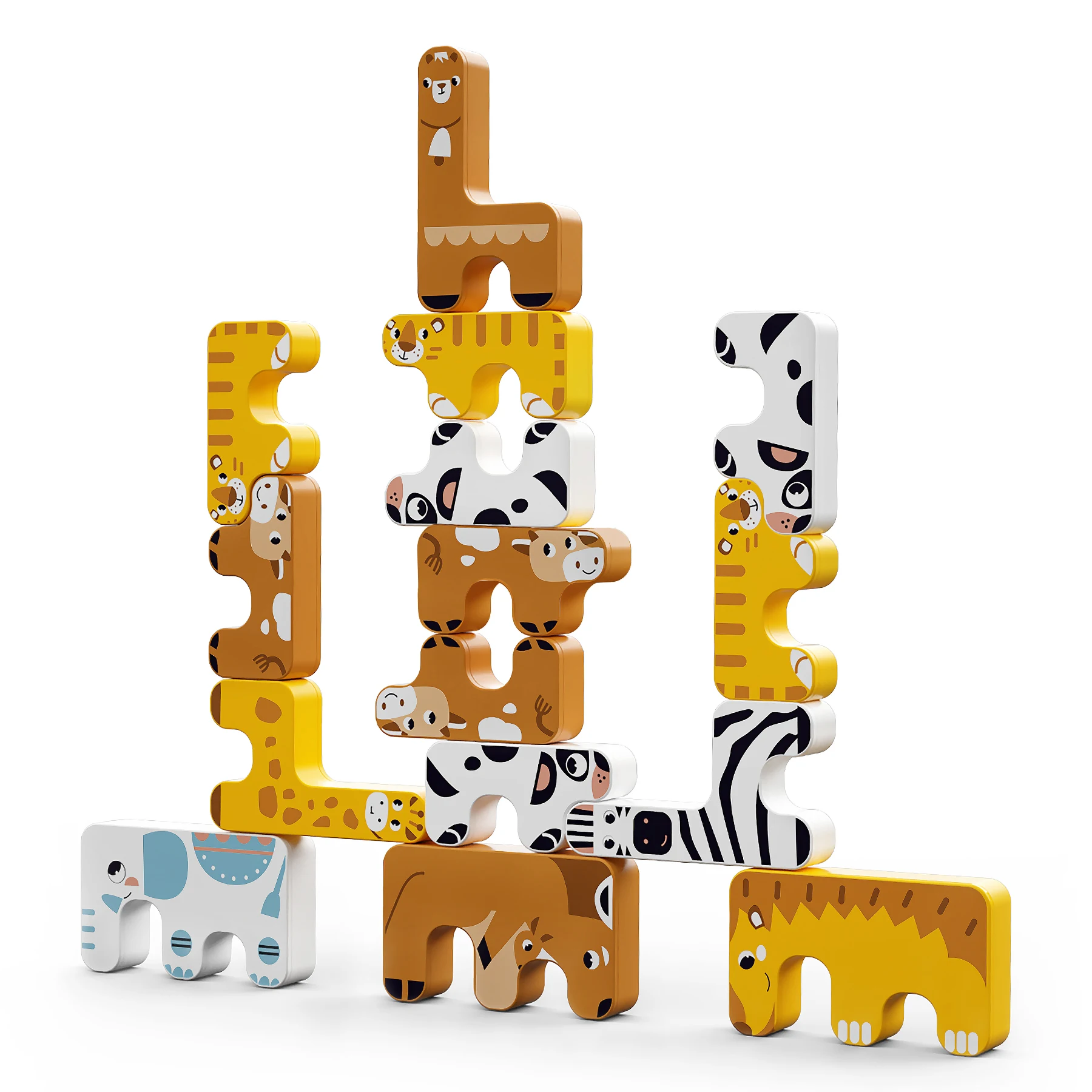 Tumama Kids 15Pcs Plastic Kids Animal Game Toy Yellow Educational Parent-child Interactive Game Baby Balancing Stacking Toys