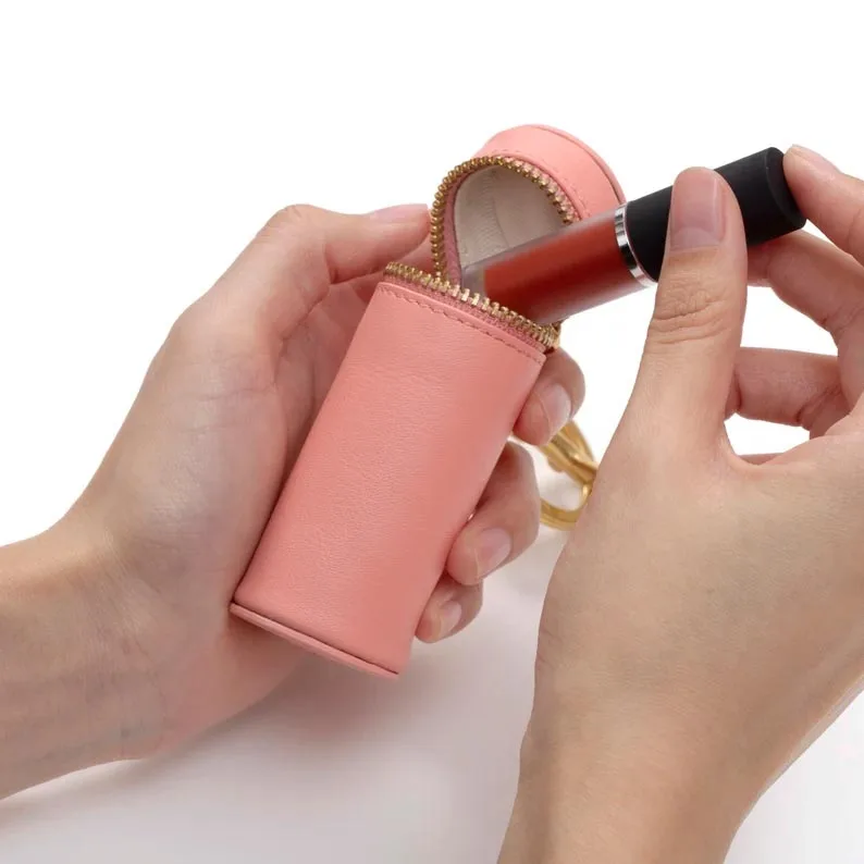 Portable Handmade Leather Makeup Pouch Bag Mini Travel Cosmetic Bags Lipstick Holder Keychain Bag