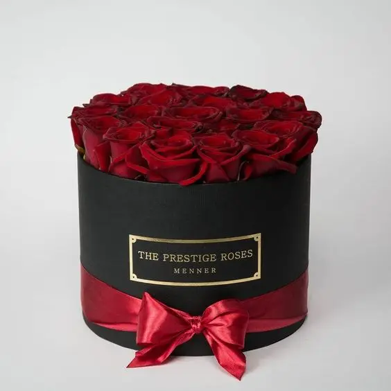 Custom Logo Luxury Customized Black Round Rose Gift Packaging Cylinder Cardboard Hat Flower Box With Logo