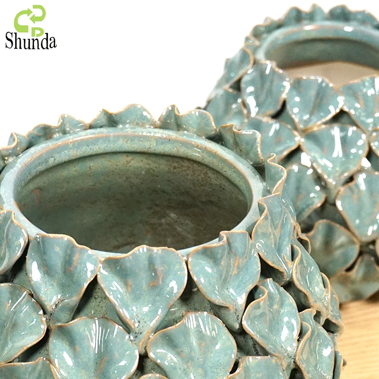 Custom light green copper reactive glaze unique handmade porcelain decoration table vases ceramic flower vase for home decor