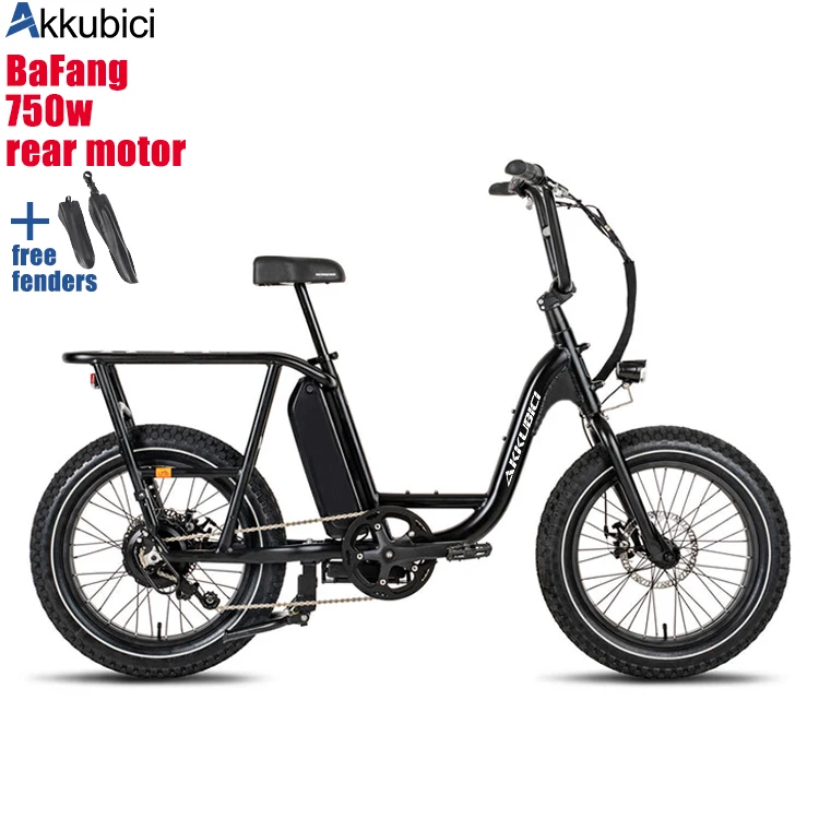 Akkubici 2022 bafang 750w fat tire electric cargo bike 20 inch delivery ebike double lithium batteries rear drive bicycle