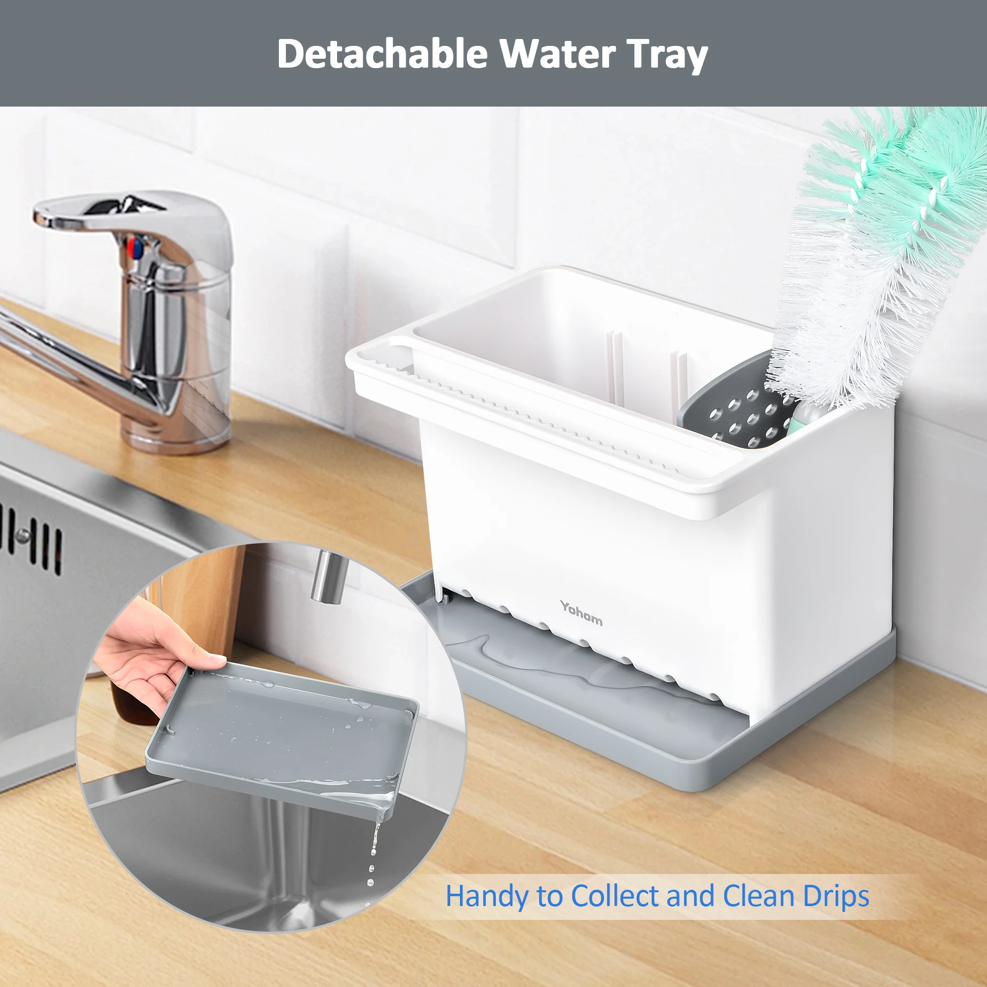 kitchen accessories plastic ABS sink caddy storage organizer soap dispenser sponge holder brush and Dish Cloth Hanger rack