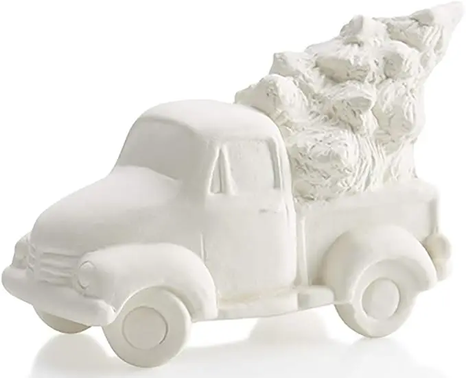 Home Decor Wholesale Custom Unpainted Ceramic The Lovable Antique Truck with Holiday Tree - Paint Your Own Ceramic Keepsake
