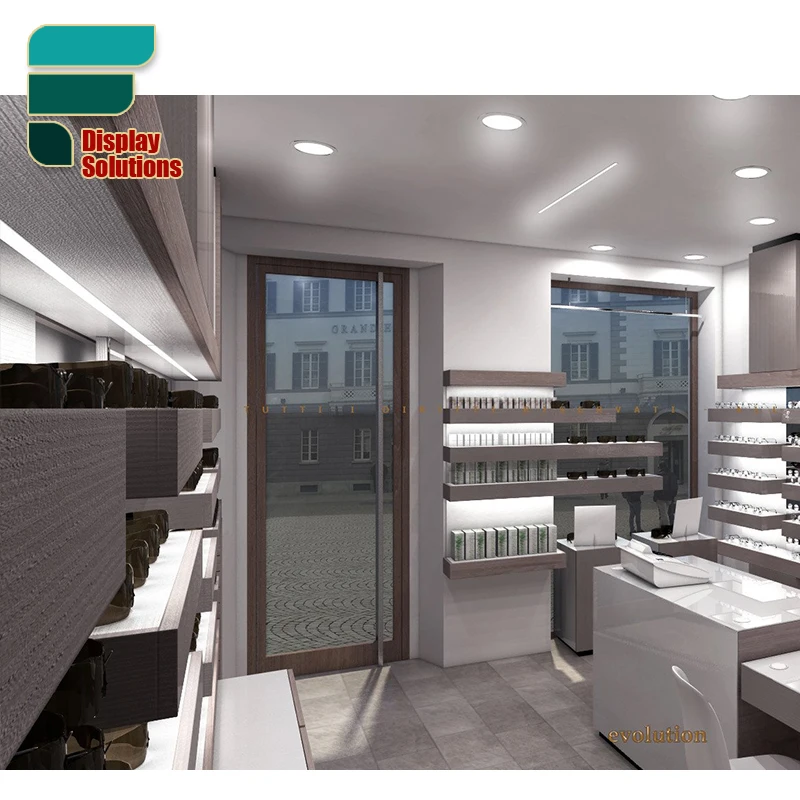 Optical Shop Furniture Modern Wooden Style Design Sunglasses Kiosk Display Optical Shop Display Advantage