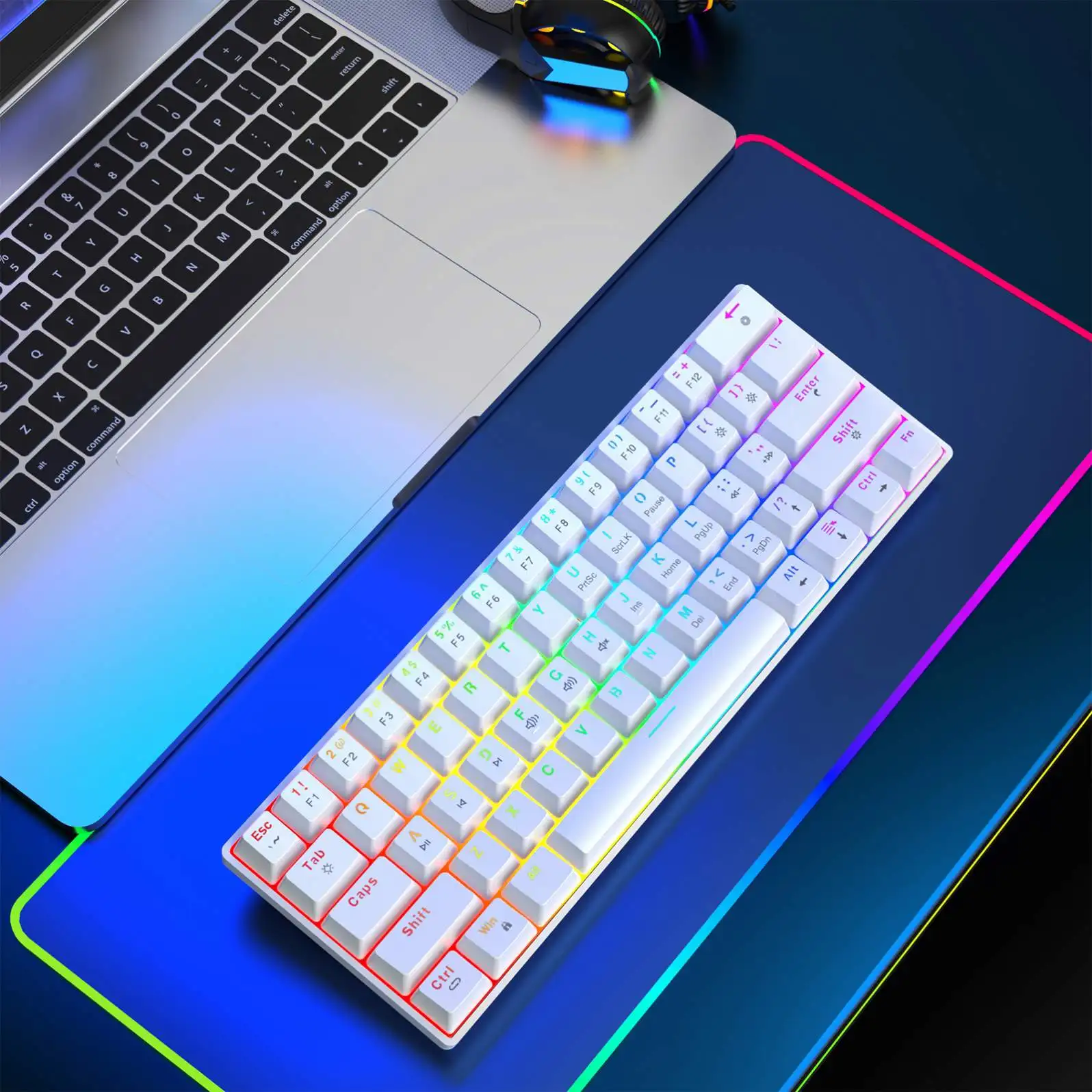 V900 60 percent RGB backlit silent Hot plug Red switch wired game mechanical Keyboard for Computer LaptopErgonomic 60% Form Fact