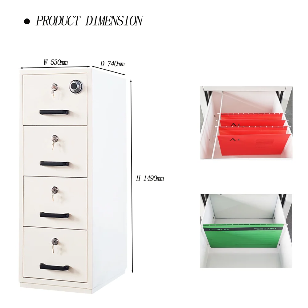 Metal Four Drawer Fireproof File Cabinet Vertical Four Drawer File Cabinet with Lock