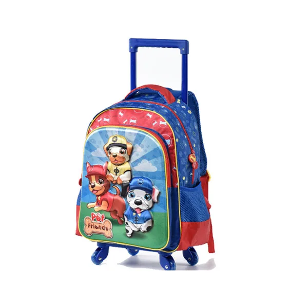 
16 Inch Primary Children School Rolling Bag Cute 3D Dog Kids Trolley Backpack with Wheels 