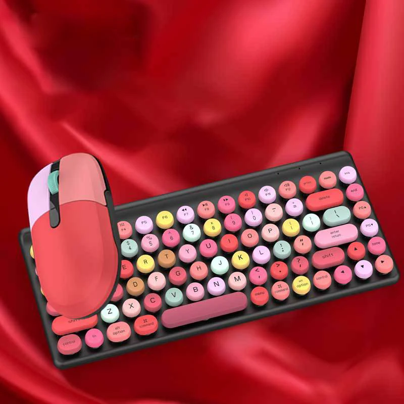 Cute Colorful Girl lipstick punk keyboard home office retro wireless keyboard Mouse And Keyboard Wireless