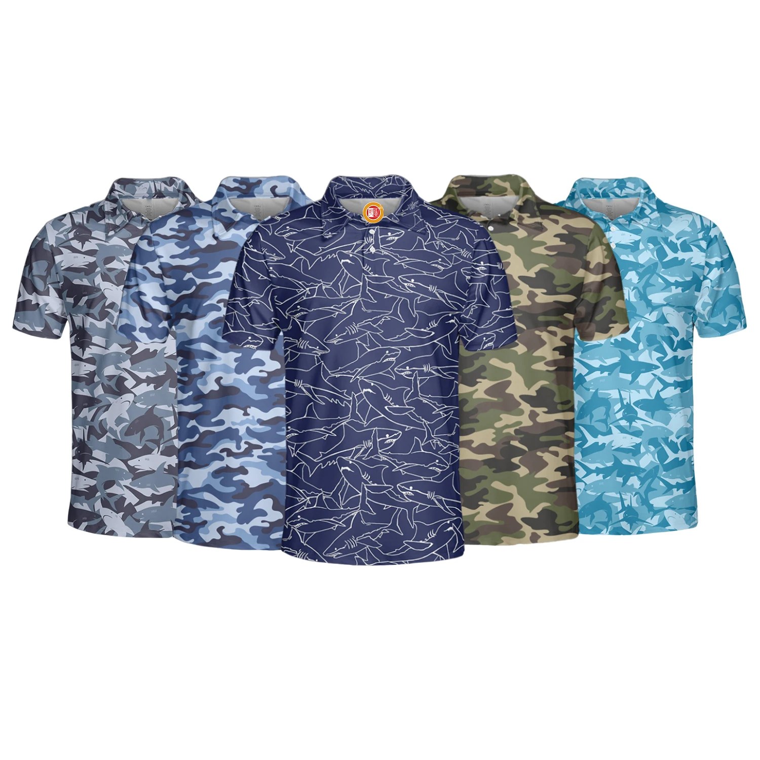 Custom logo oversized real tree camo graphic digital printing sublimation spandex polyester golf polo t shirts
