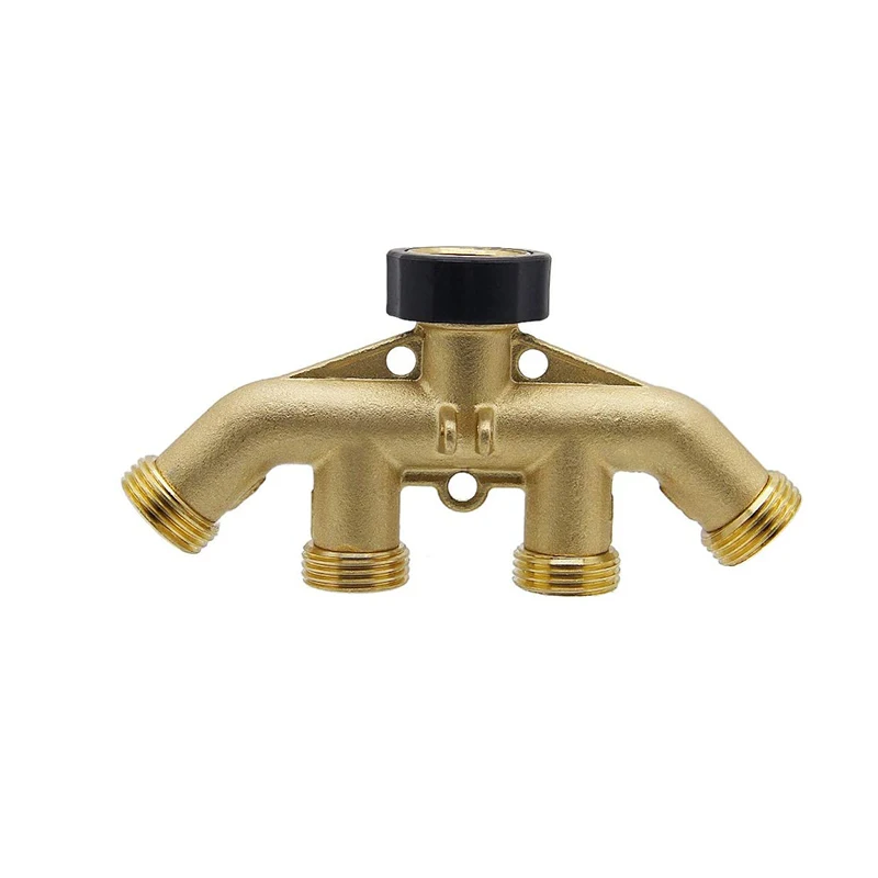 Green Rain Valves 4 Way Water Valve Manifold Brass Hose Faucet Manifold Adapter Connector for Garden