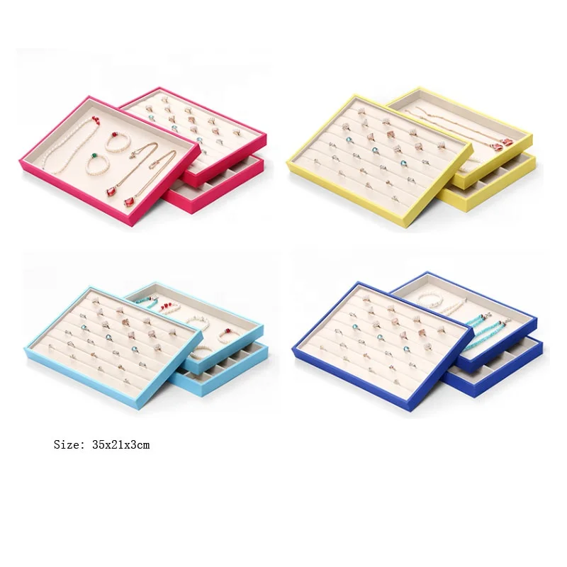 Amazing artwork fancy logo printed luxury pu leather rings earrings tray jewelry display