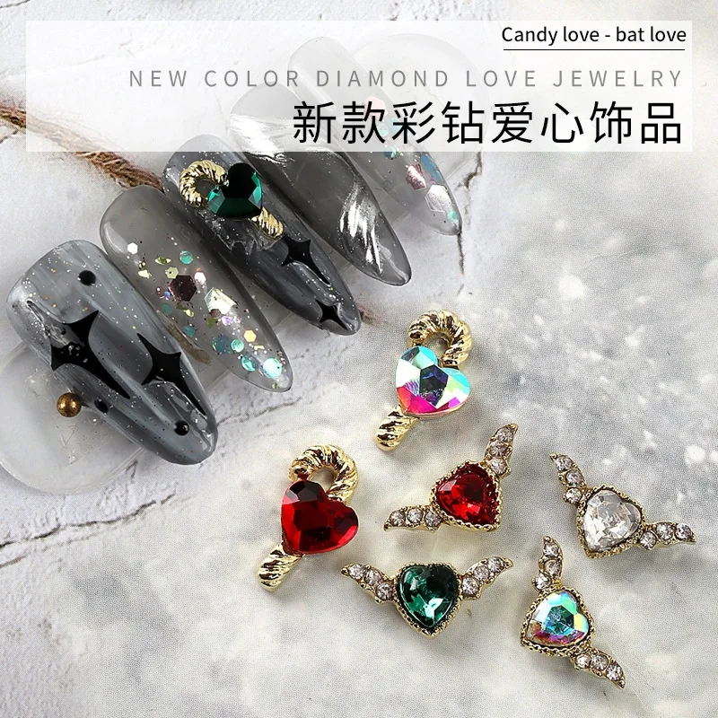 kawaii cute Colorful Diamonds Love Bat Love Wings Candy heart 3d  DIY Nail Art Charm Jewelry Decoration Accessories