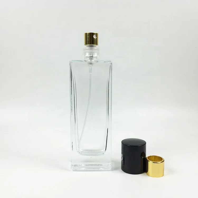 hot sale clear thin rectangle perfume bottle empty 50 ml wholesale dubai with black cap