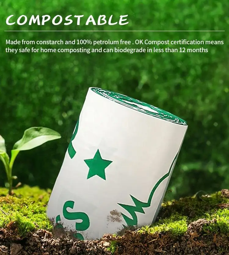 Private Label 100% Biodegradable Compost Dog Stool Bag Good Toughness Load-Bearing Environmentally Friendly Pet Waste Disposal