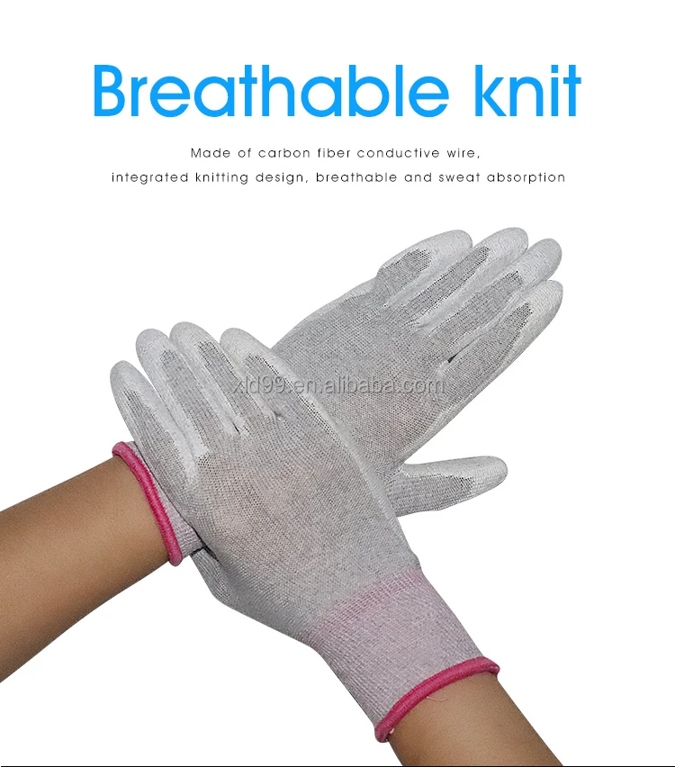 esd-safe nylon knit gloves esd pu palm glove esd protection Nylon Carbon PU Palm Coated Gloves